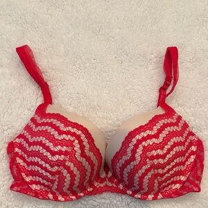 Victoria's Secret Vibrant Red and Cream Bra